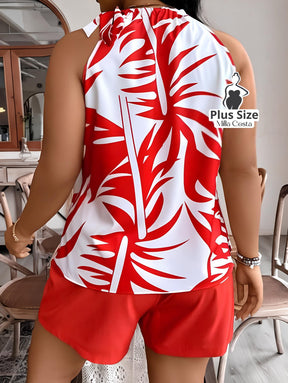 Conjunto Estampado Tropical De Verão Plus Size