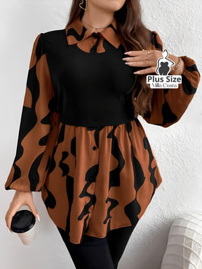 Blusa De Manga Longa Com Design Estiloso Plus Size