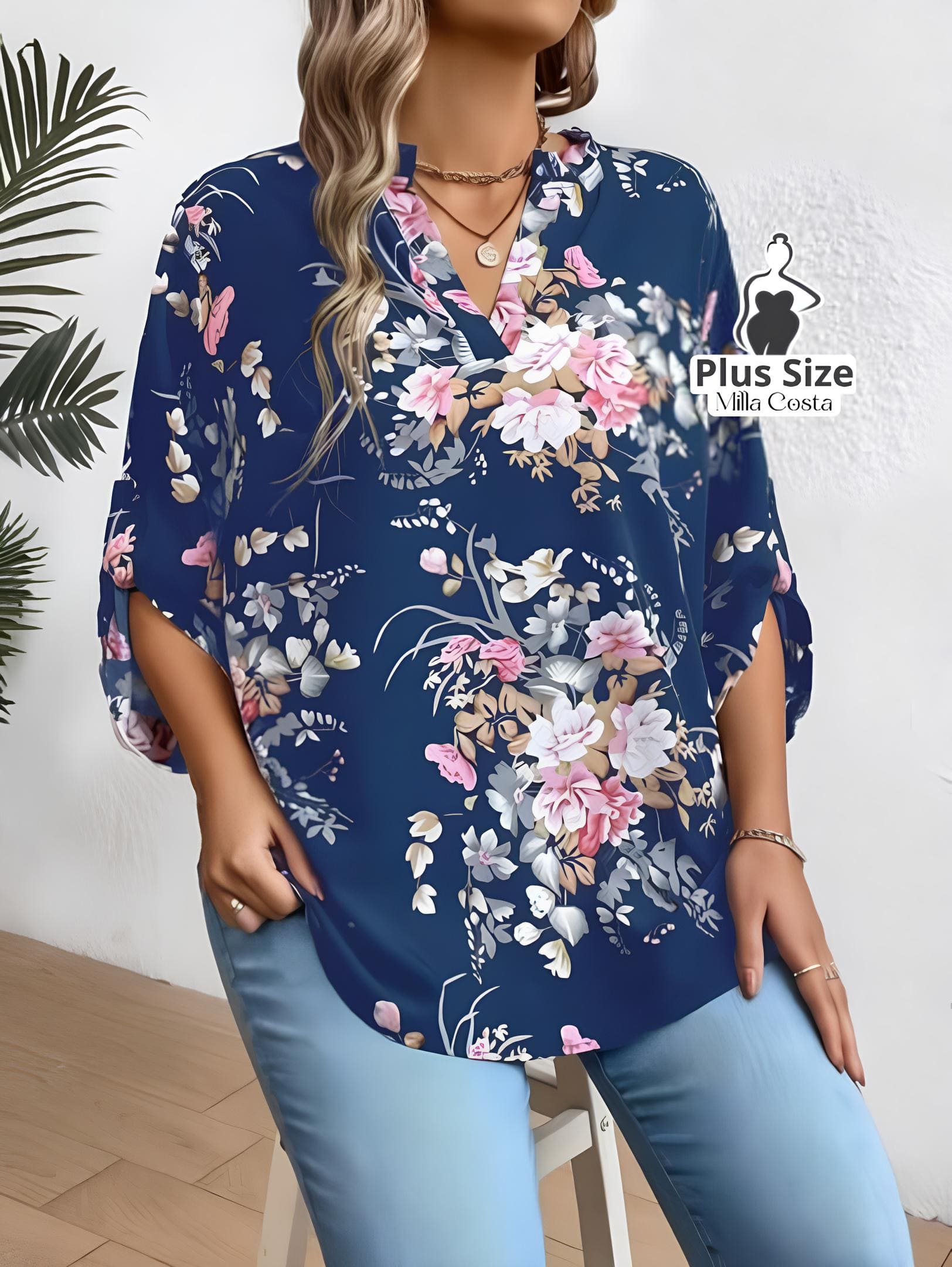 Blusa Floral Com Design Elegante Plus Size