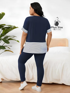 Conjunto Casual Com Detalhe de Listras Plus Size