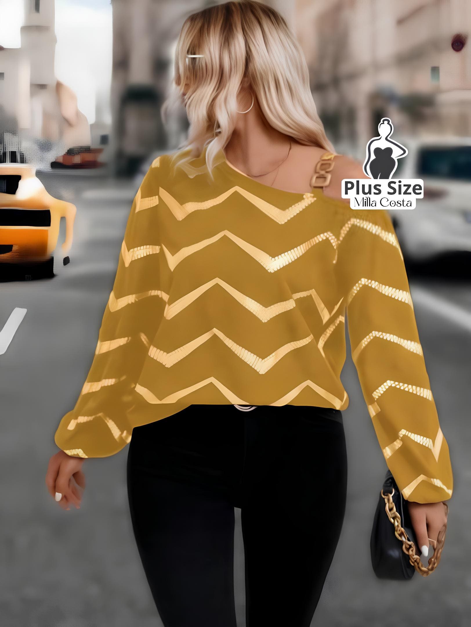 Blusa Ombro Caído Com Estampa Chevron Plus Size