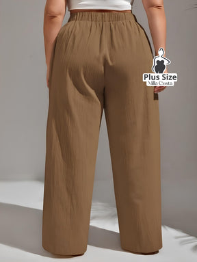 Calça Pantalona de Linho Com Fechamento Frontal Plus Size