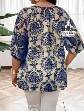 Blusa Estampada Com Botões e Manga Bufante Plus Size