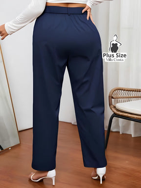 Calça de Alfaiataria Reta Com Cintura Alta Plus Size