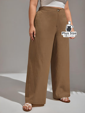 Calça Pantalona de Linho Com Fechamento Frontal Plus Size