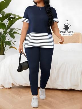 Conjunto Casual Com Detalhe de Listras Plus Size