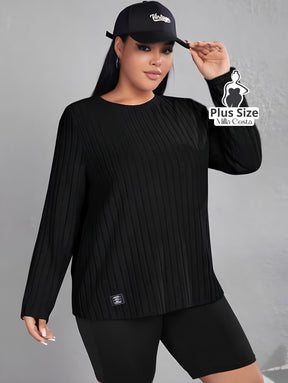 Blusa Canelada Casual Com Manga Longa Plus Size