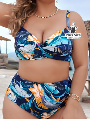 Biquíni Estampado Com Detalhes Tropical Plus Size