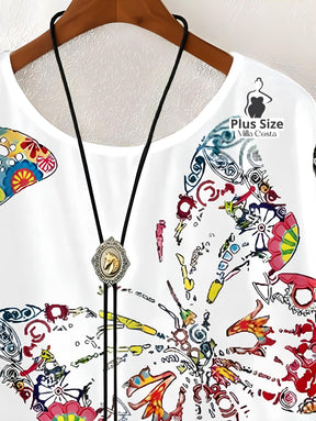 Blusa Estampada de Borboleta Com Caimento Solto Plus Size