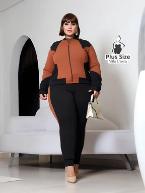 Conjunto Esportivo Com Zíper E Detalhes Modernos Plus Size