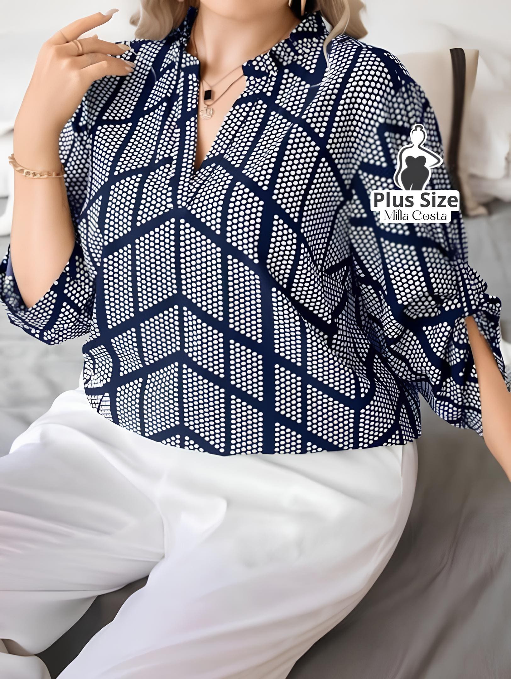 Blusa Elegante Estampada Com Detalhes Modernos Plus Size