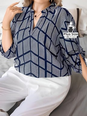 Blusa Elegante Estampada Com Detalhes Modernos Plus Size