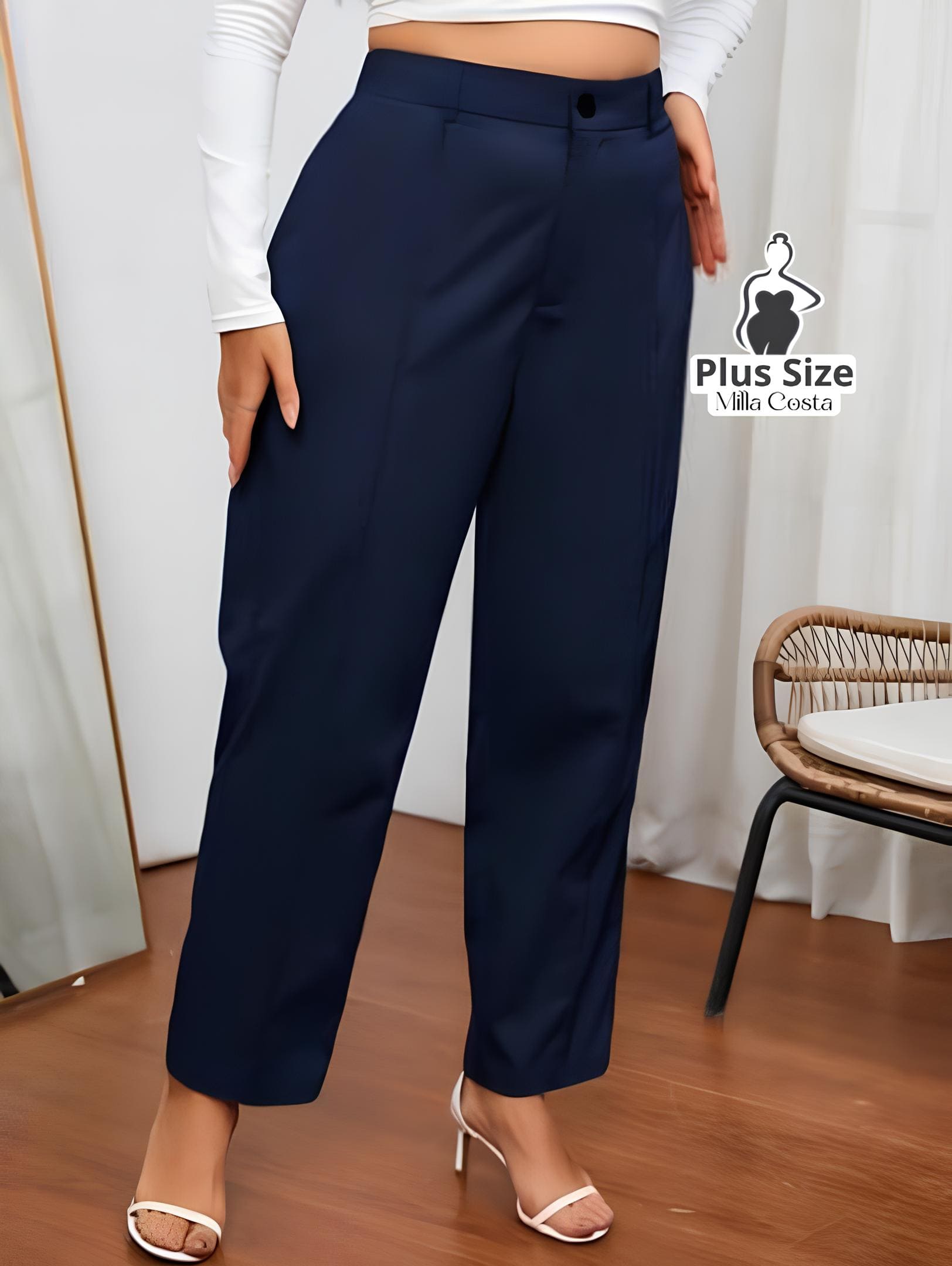 Calça de Alfaiataria Reta Com Cintura Alta Plus Size