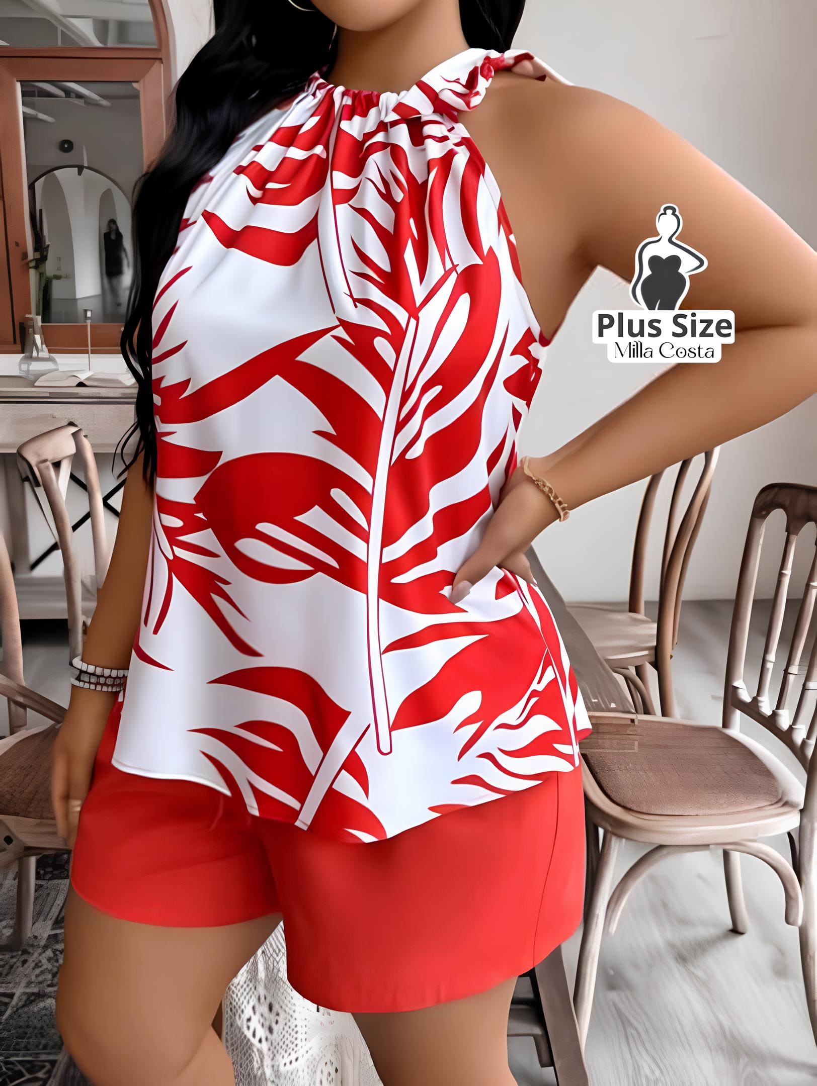 Conjunto Estampado Tropical De Verão Plus Size