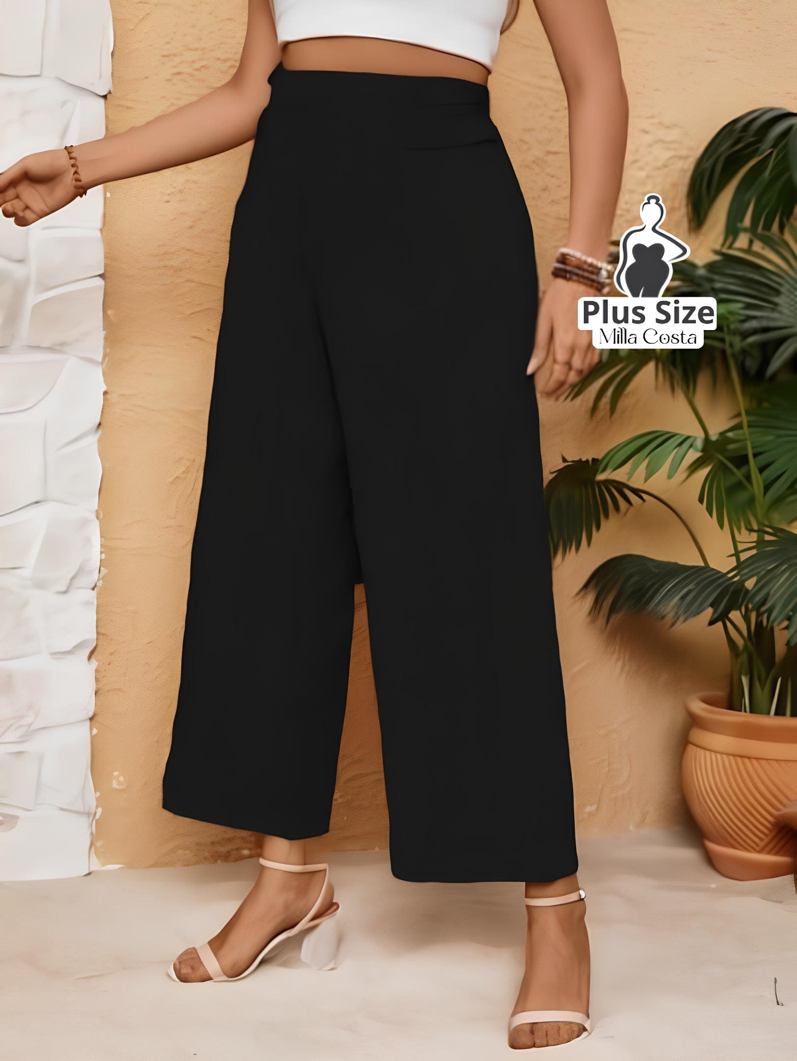 Calça Reta De Alfaiataria Bege Plus Size