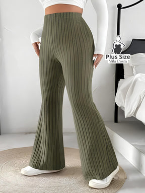 Calça de Malha Canelada Flare Plus Size