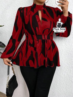 Blusa Social Com Detalhe De Gola Alta E Mangas Longas Plus Size