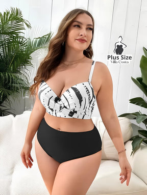 Conjunto De Biquíni Com Saída De Praia Estampada Plus Size