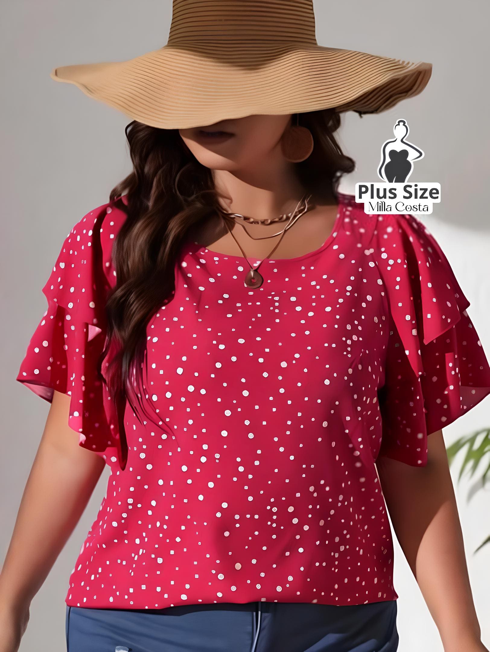 Blusa de Babados Com Estampa de Poás Plus Size