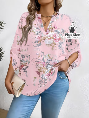 Blusa Floral Com Design Elegante Plus Size