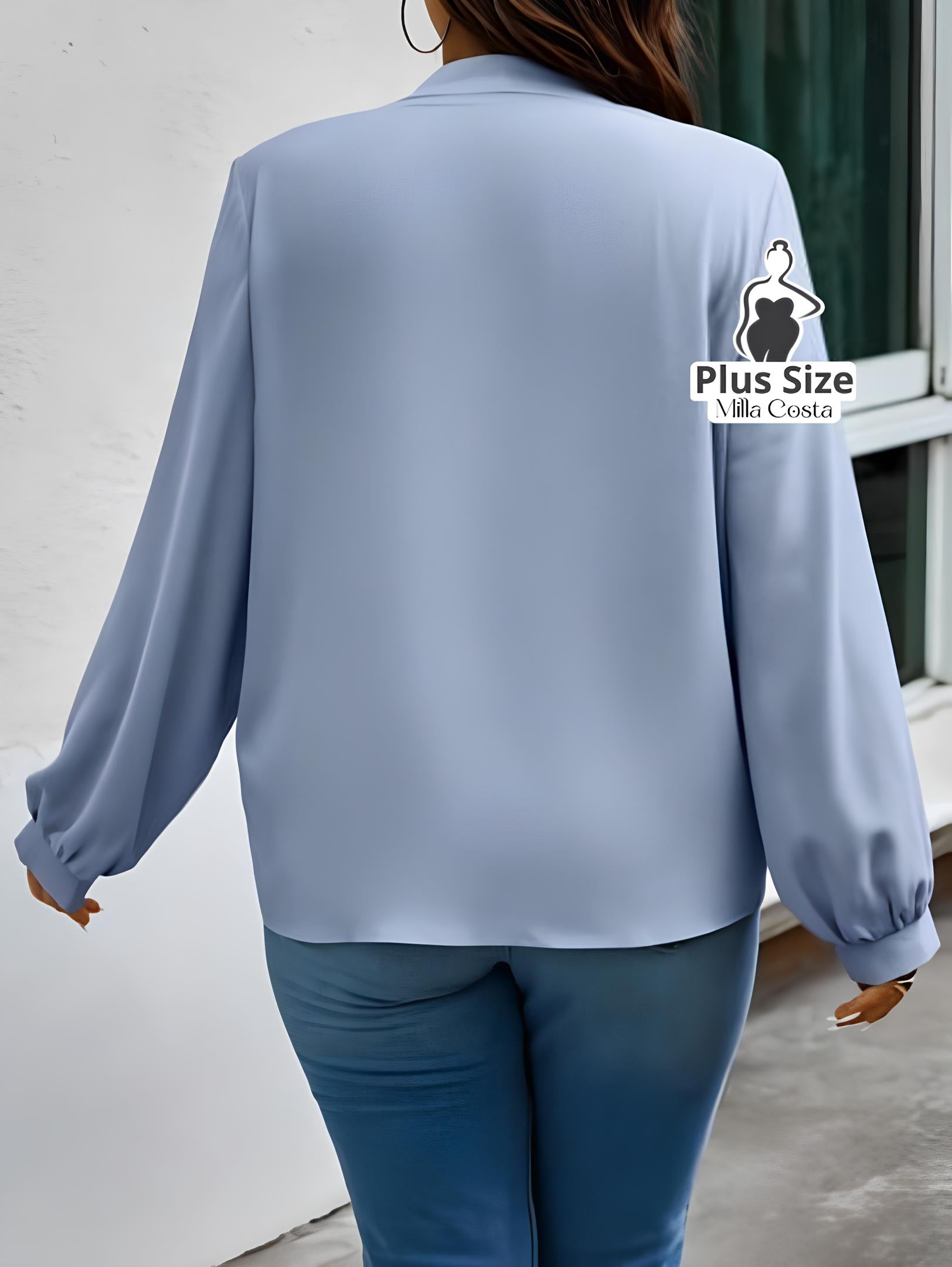 Blusa Com Laço e Manga Longa Elegante Plus Size