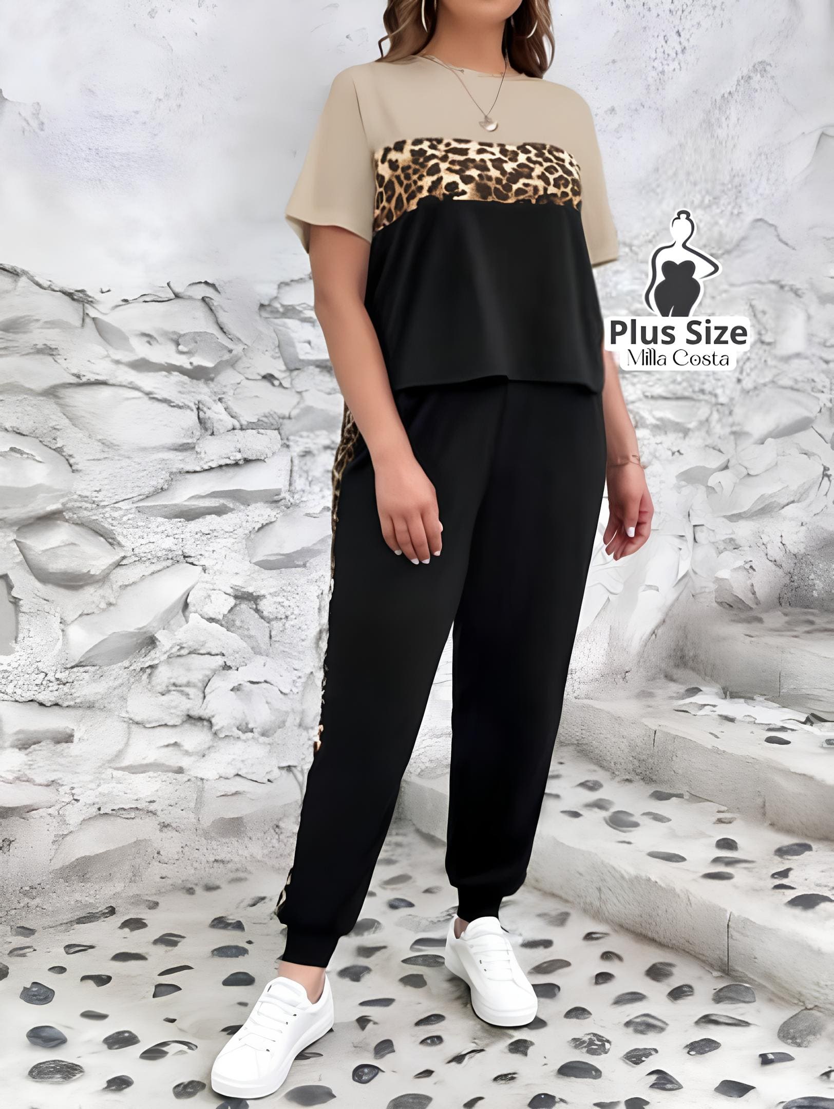 Conjunto Esportivo Com Detalhes Animal Print Plus Size