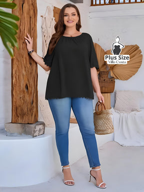 Blusa Com Barra Trabalhada Em Detalhe Plus Size