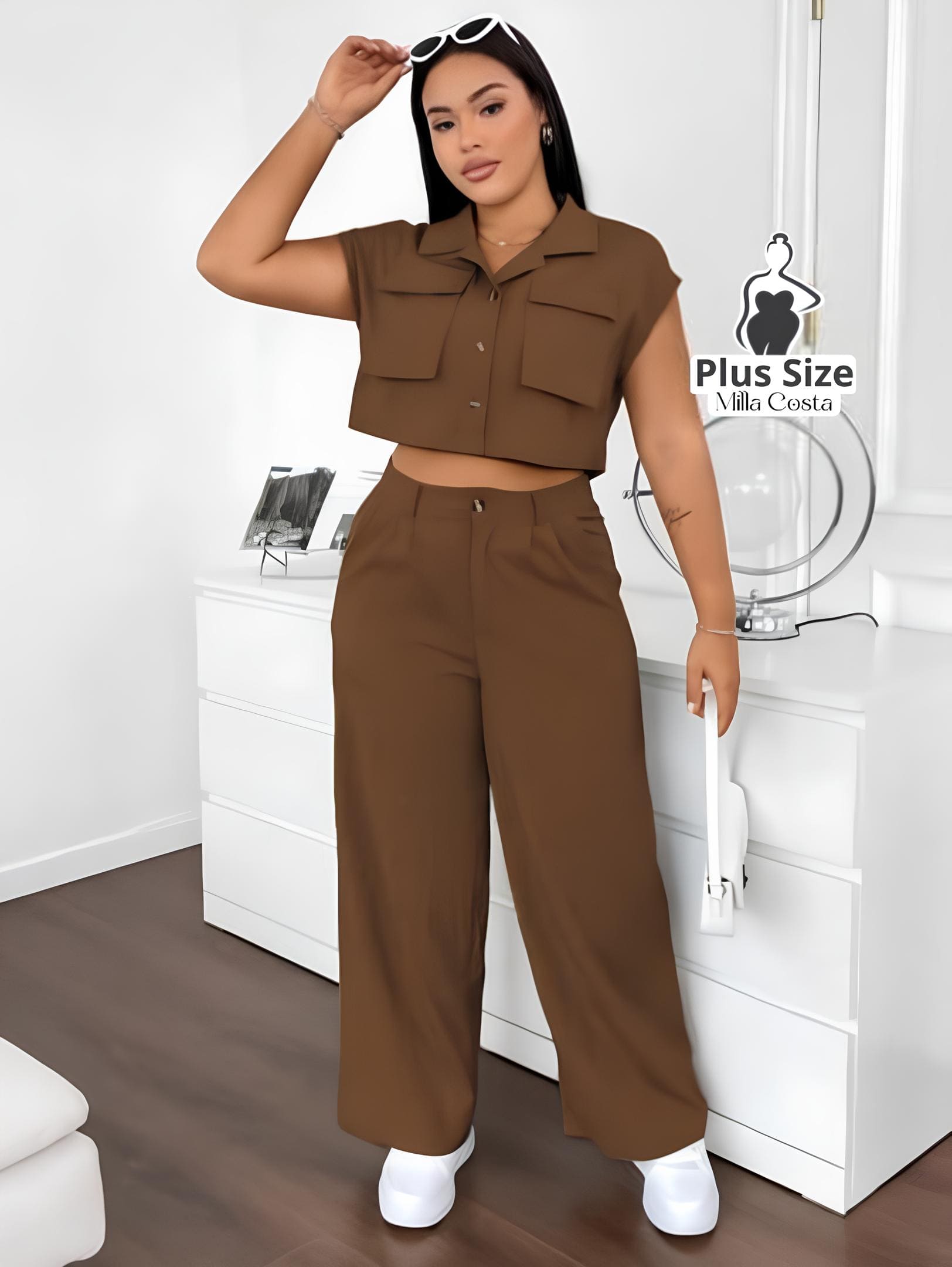 Conjunto Com Colete e Calça Pantalona Plus Size