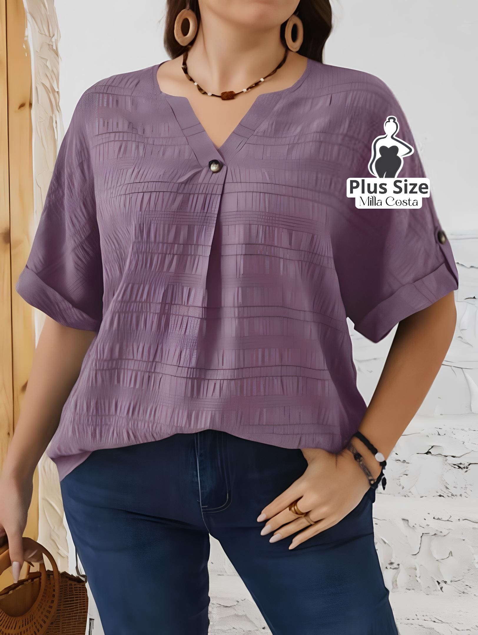 Blusa Elegante Com Botão Frontal Plus Size