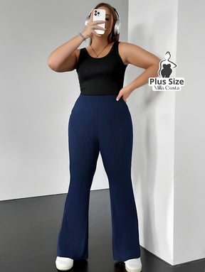 Calça Flare Canelada Confortável Plus Size