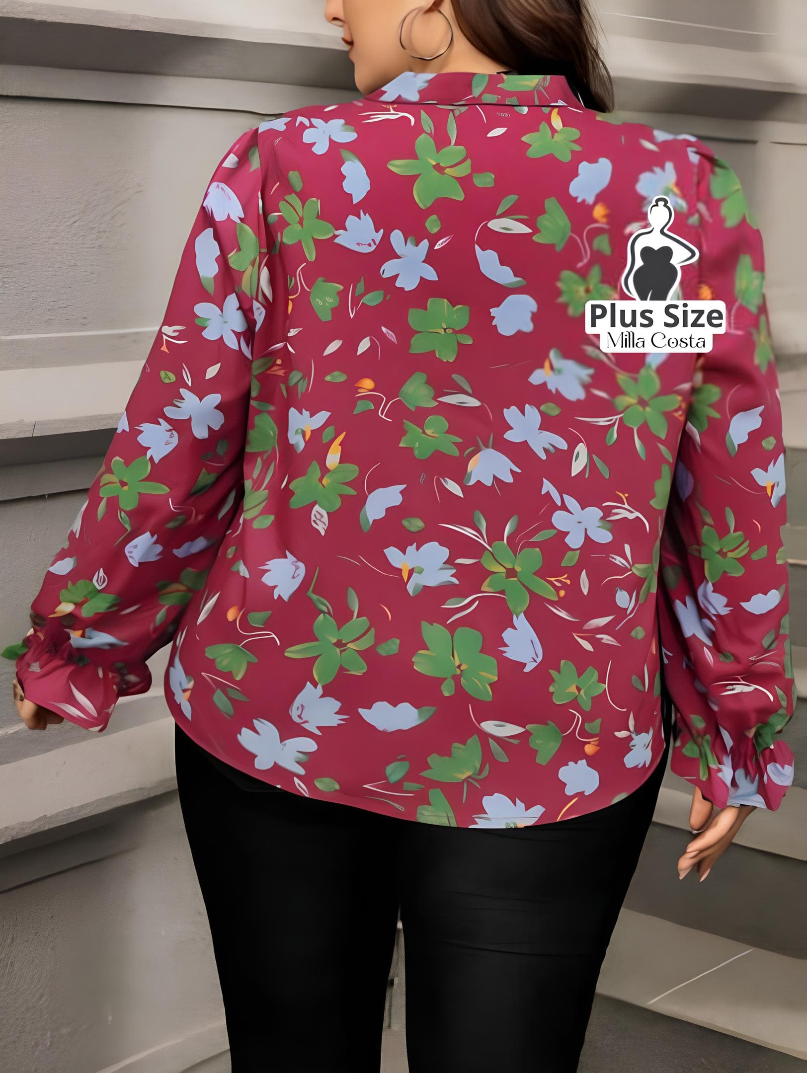 Blusa De Manga Longa Com Estampa Floral Plus Size