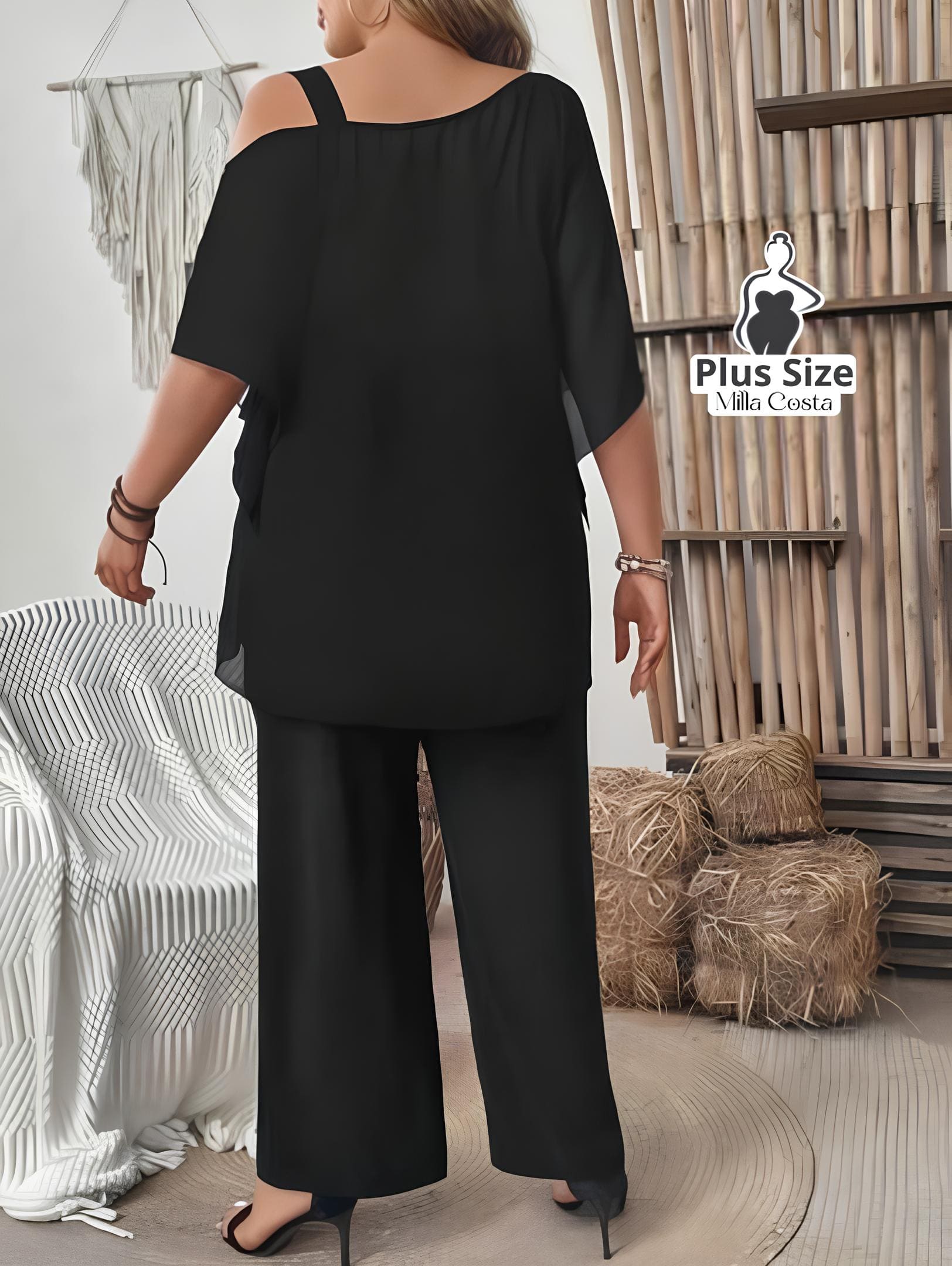 Conjunto Elegante De Camadas E Pantalona Plus Size