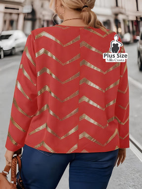 Blusa com Estampa Chevron e Decote em Zíper Plus Size