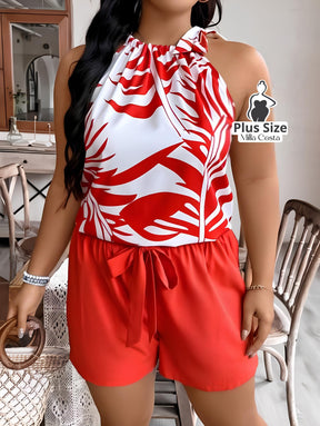 Conjunto Estampado Tropical De Verão Plus Size