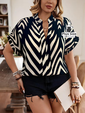 Blusa Estampada Abstrata Sofisticada Plus Size