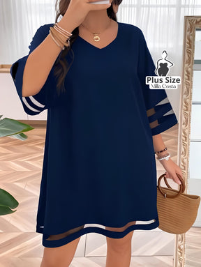 Vestido Sofisticado Com Detalhes Transparentes Plus Size