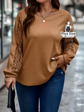 Blusa Casual Com Mangas Vazadas Em Tecido Plus Size