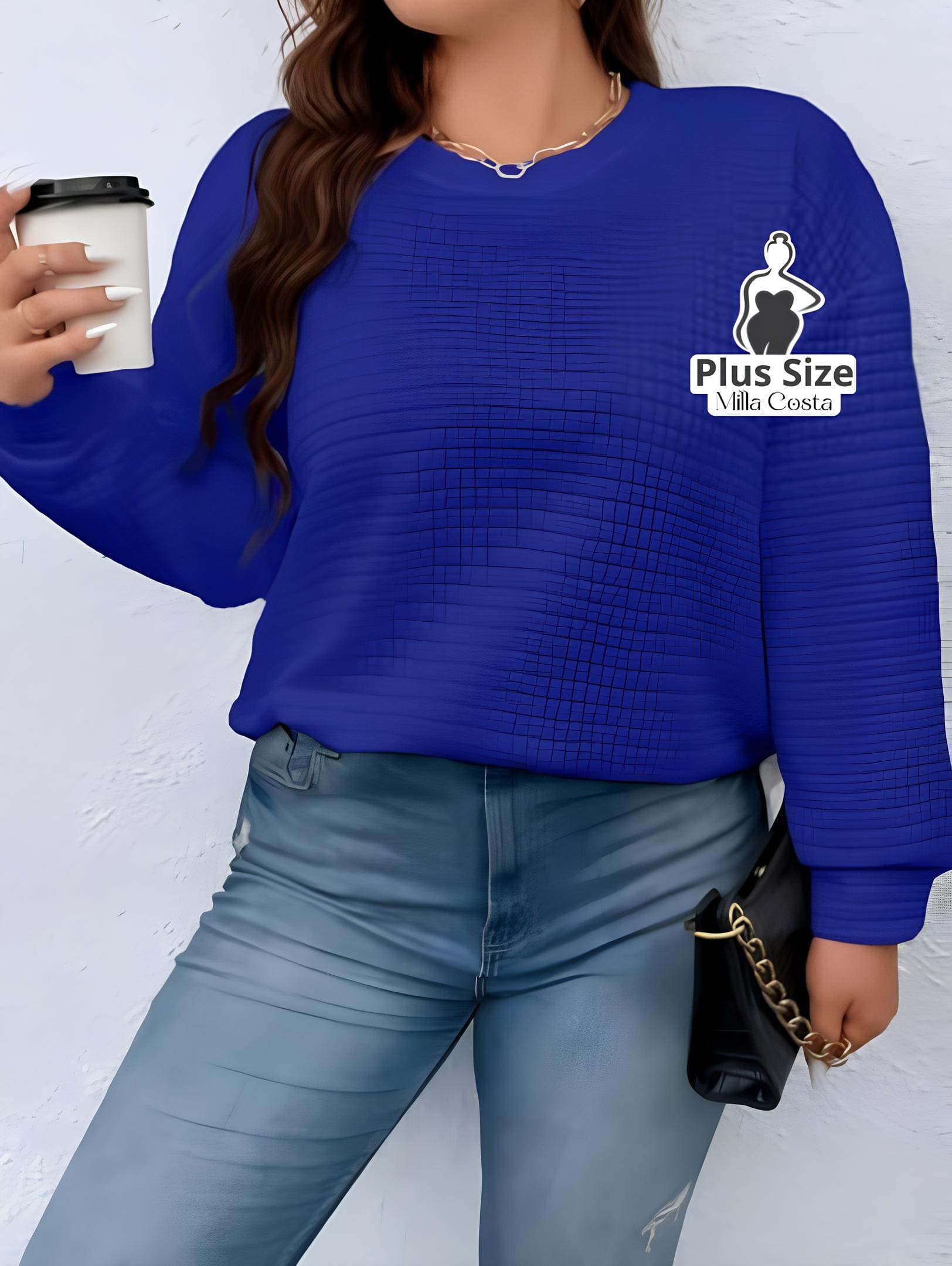 Blusa de Manga Longa Com Textura Acolchoada Plus Size