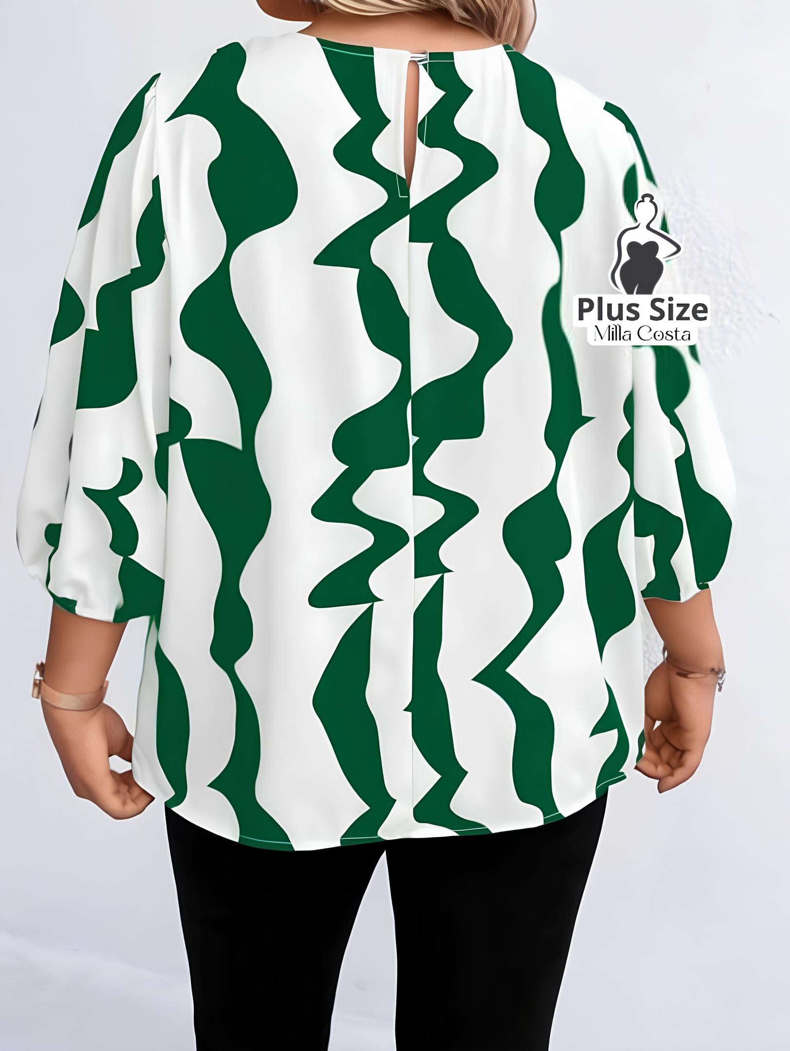 Blusa Com Estampa Geométrica e Mangas 3/4 Plus Size