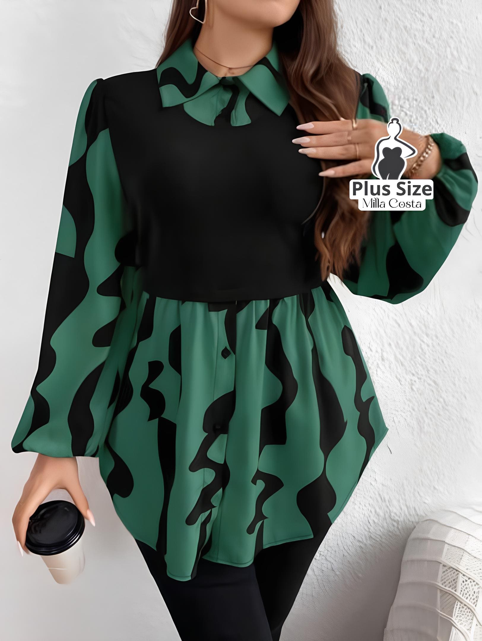 Blusa De Manga Longa Com Design Estiloso Plus Size