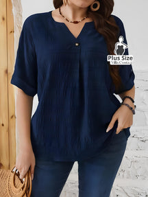 Blusa Elegante Com Botão Frontal Plus Size