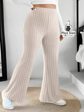 Calça de Malha Canelada Flare Plus Size