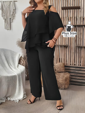 Conjunto Elegante De Camadas E Pantalona Plus Size