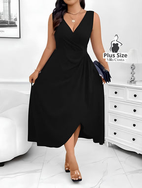 Vestido Longo Transpassado com Fenda Plus Size