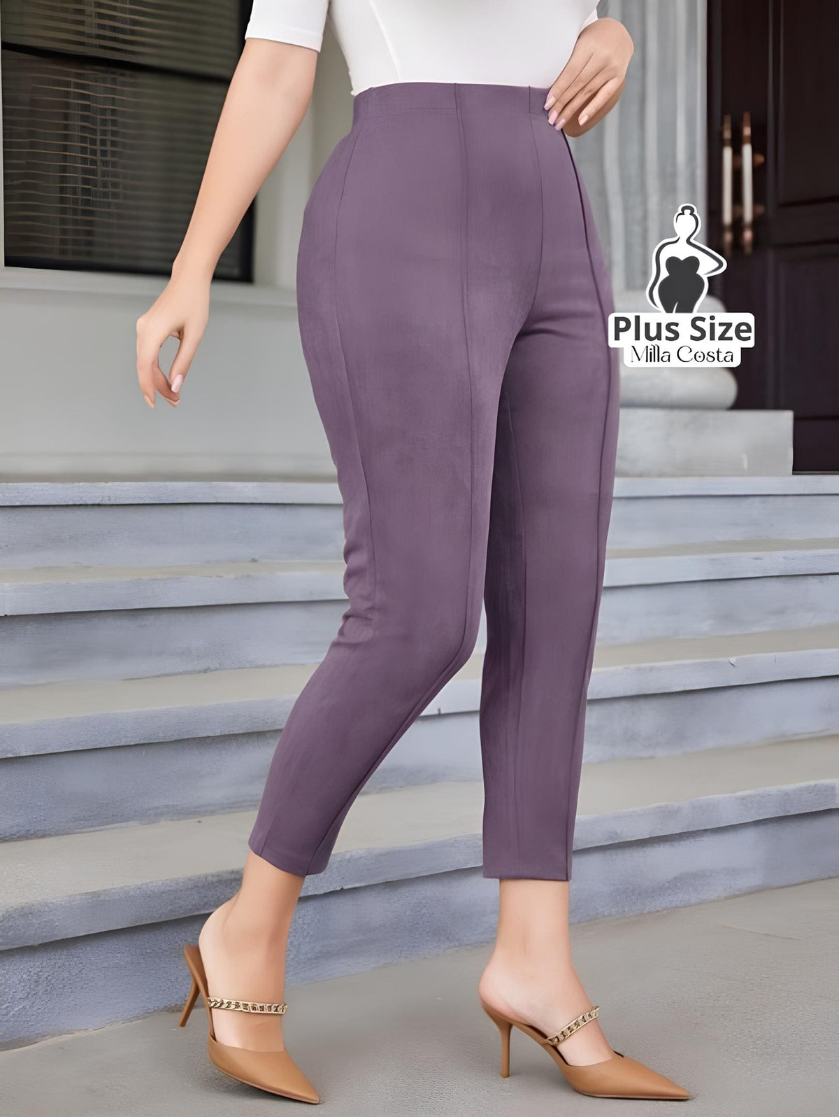 Calça De Cintura Alta Elegante Plus Size