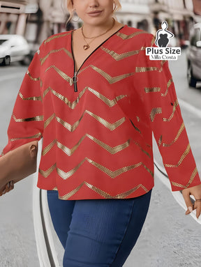 Blusa com Estampa Chevron e Decote em Zíper Plus Size