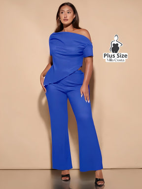 Conjunto de Festa Elegante com Ombro Assimétrico Plus Size