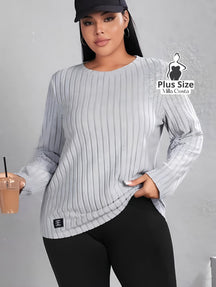 Blusa Canelada Casual Com Manga Longa Plus Size