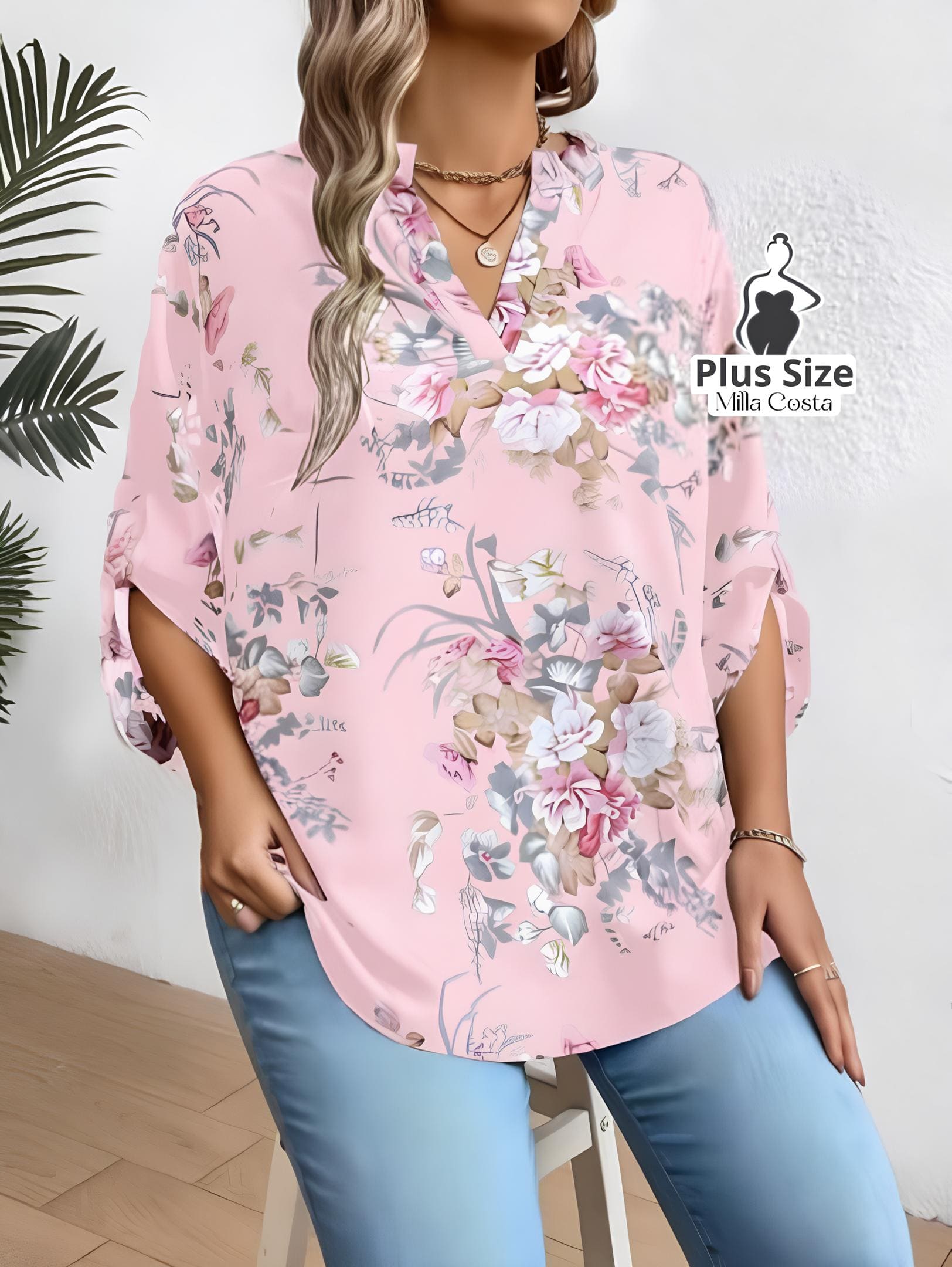 Blusa Floral Com Design Elegante Plus Size