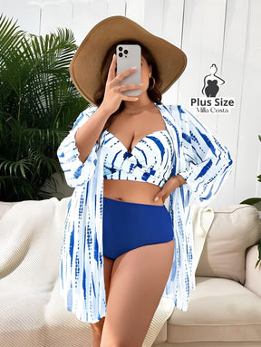 Conjunto De Biquíni Com Saída De Praia Estampada Plus Size